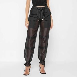 Manière De Voir Organza Cargo Trousers Black Tailored Silhouette with Pockets